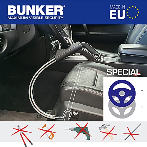 Bunker BA80N Antirrobo Coche Alta Gama Volante Asiento, Blindaje Articulado, Cierre Basculante Endurecido, Cable Acero Blindado, Universal Automóvil, SUV Furgoneta, Cerradura Alta Seguridad 3 Llaves