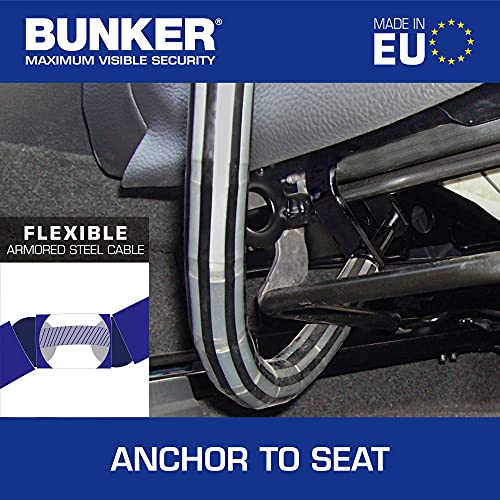 Bunker BA80N Antirrobo Coche Alta Gama Volante Asiento, Blindaje Articulado, Cierre Basculante Endurecido, Cable Acero Blindado, Universal Automóvil, SUV Furgoneta, Cerradura Alta Seguridad 3 Llaves