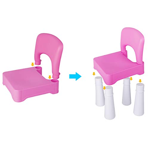 burgkidz Silla Rosa para Niñas Pequeñas de 2 Años en Adelante, Silla de Plástico Desmontable y Ensamblable para Hogar y Jardín, Peso Máximo 100 Kg/220 LB