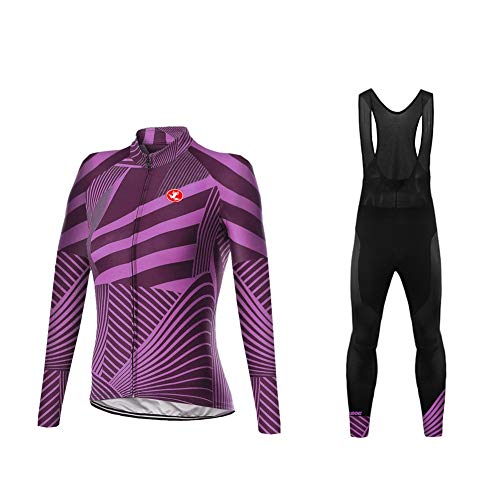 BurningBikewear Uglyfrog Conjunto Ciclismo Moda Mujer Invierno/Otoño 3D Cojín Pantalones Larga Thermo Lana Malliot de Ciclismo Ropa de Ciclista Bodies Anti-frío Absorbe la Humedad RTWX01