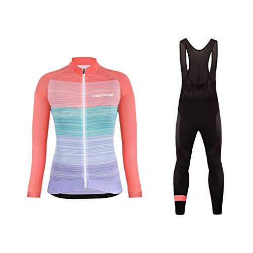 BurningBikewear Uglyfrog Nuevo Maillot+Culotte Conjunto Ciclismo, Mujer, Manga Larga, Térmico Lana, Invierno, Cómodo Secado Rápido, 3 Bolsillos, Múltiples Colores ZRWX03