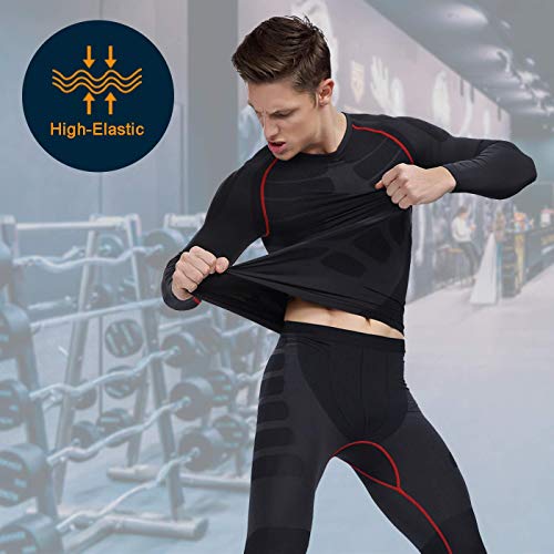 Bwiv Camiseta Hombre Deportiva Compresión Camiseta Interior Hombre Manga Larga Fitness Gimnasio Aire Libre para Entrenamiento Ciclismo de Negro Gris y Rojo Línea Talla L