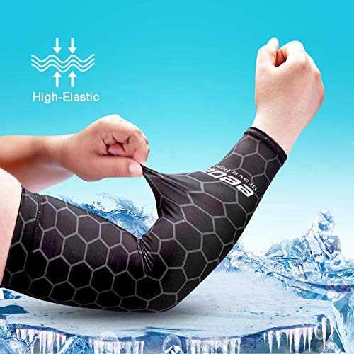 Bwiv Unisex Manguitos del Brazo para Deportes Anti UV UPF 40+ en Forma de Panal Manguitos refrescantes para Actividades al Aire Libre 1 par Negro S