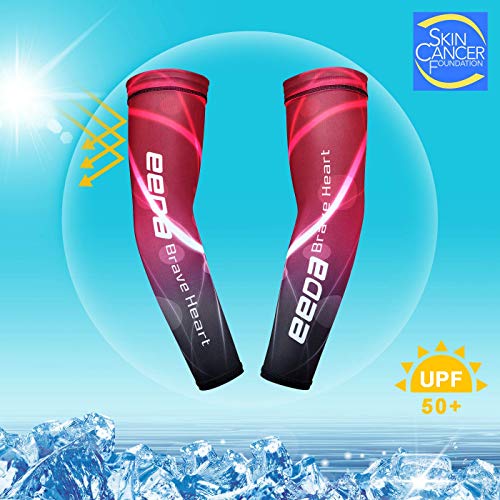 Bwiv Unisex Manguitos para Deportes Dispositivo de Ciclismo Anti UV protección Solar UPF 50+ Estampado en círculos Manguitos para Correr Voleibol excursión 1 par Rojo M