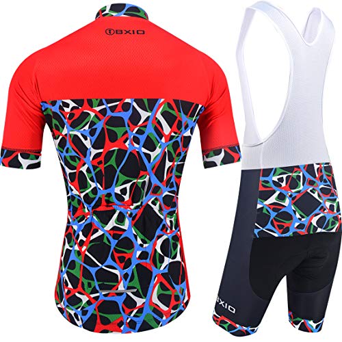 BXIO Conjuntos de Ciclismo para Hombre Jerseys de Ciclismo de Moda Transpirables Rojos 5D Gel Pad Bib Shorts Shorts de Secado rápido MTB Cycle Wear Mangas Cortas 213 (Red(213,Bib Shorts), L)