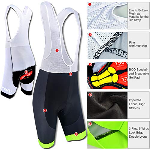 BXIO Maillot Ciclismo Hombre, Ropa Ciclismo Transpirable y Secado Rápido con Culotte Bicicleta Carretera y MTB, Negro-Verde Fluo (211, Culotte con Tirantes), S