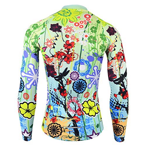 BXIO Mujer Ciclismo Manga Larga, Camisa Larga para la Primavera y el otoño, Ciclismo Ropa Deportes al Aire Libre Camisetas largas (Flower Color(187), M)