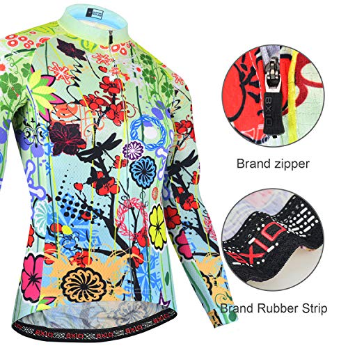 BXIO Mujer Ciclismo Manga Larga, Camisa Larga para la Primavera y el otoño, Ciclismo Ropa Deportes al Aire Libre Camisetas largas (Flower Color(187), M)