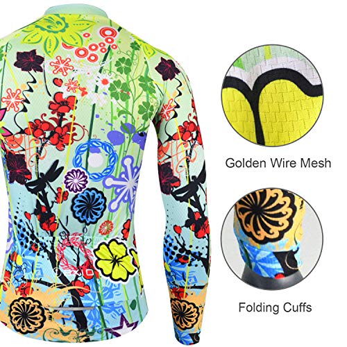 BXIO Mujer Ciclismo Manga Larga, Camisa Larga para la Primavera y el otoño, Ciclismo Ropa Deportes al Aire Libre Camisetas largas (Flower Color(187), M)