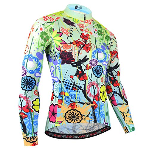 BXIO Mujer Ciclismo Manga Larga, Camisa Larga para la Primavera y el otoño, Ciclismo Ropa Deportes al Aire Libre Camisetas largas (Flower Color(187), M)