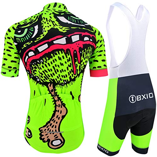 BXIO Ropa Ciclismo Dibujos Animados Camisetas Cortas Hombre 5D Gel Pad Culotte Corto con Babero MTB Secado rápido Ropa Ciclismo (Verde Fluo (210, Culotte con Tirantes)