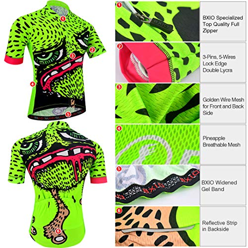 BXIO Ropa Ciclismo Dibujos Animados Camisetas Cortas Hombre 5D Gel Pad Culotte Corto con Babero MTB Secado rápido Ropa Ciclismo (Verde Fluo (210, Culotte con Tirantes)
