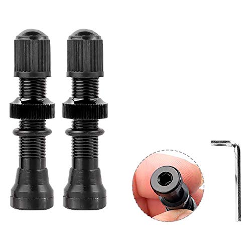 Bzocio Schrader Un/V - 2 válvulas de 40 mm, tetinas de biberón anodizadas fabricadas con CNC para llantas sin cámara para bicicleta de carretera, color negro