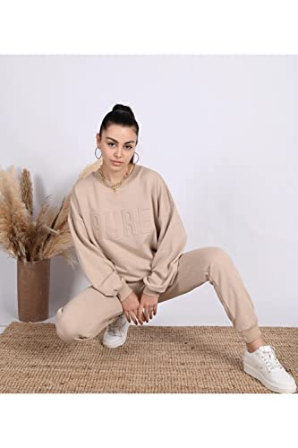 C K CrisKat Conjunto Chándal 2 Piezas Conjunto de Manga Larga con Bolsillo Laterales para Primavera Otoño Invierno Ropa Casual para Mujer Conjuntos Casual Completo Acanalado (# Chandal Beige, M)