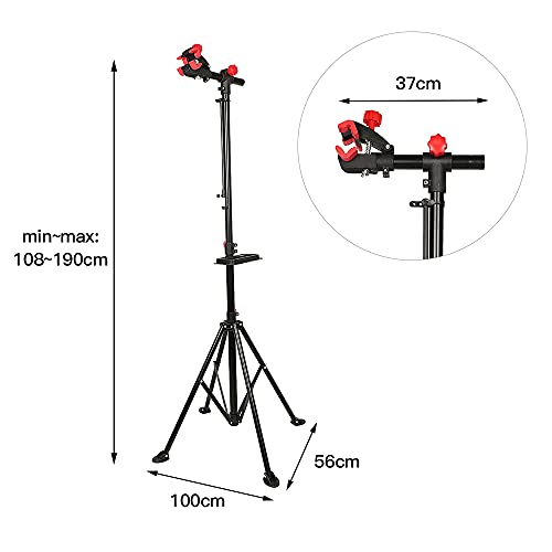 Caballete Bicicleta Soporte para Reparación de Bicicletas, Caballete de Montaje Estable, Altura Ajustable 108-190 cm, Soporte para Bicicletas de Taller Giratorio de 360°, Máx. 30 kg (Rojo Negro)