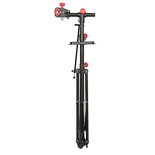 Caballete Bicicleta Soporte para Reparación de Bicicletas, Caballete de Montaje Estable, Altura Ajustable 108-190 cm, Soporte para Bicicletas de Taller Giratorio de 360°, Máx. 30 kg (Rojo Negro)