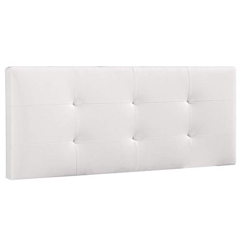 Cabecero tapizado Carla 140x60 cm Blanco, para Cama de 135 cm, Acolchado con Espuma, 8 cm de Grosor, Incluye herrajes para Colgar