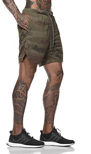 Cabeen 2 en 1 Pantalon Corto de Deporte para Hombre e Fitness Bodybuilding Pantalones de Tenis con Bolsillos