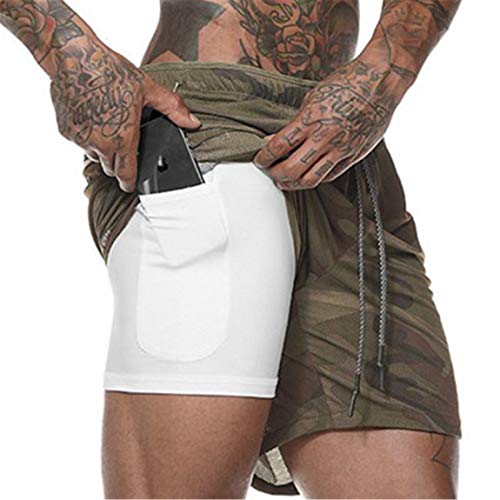 Cabeen 2 en 1 Pantalon Corto de Deporte para Hombre e Fitness Bodybuilding Pantalones de Tenis con Bolsillos