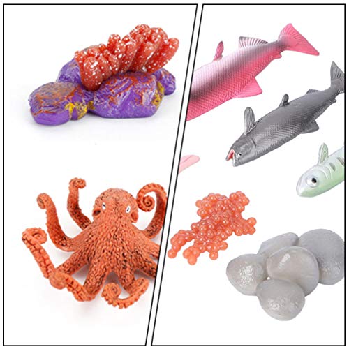 cabilock 2 Juegos de Ciclo de Vida de Animales Marinos Modelo de Ciclo de Vida de Salmon Figura de Ciclo de Crecimiento de Pulpo Figurita Peces Aprendizaje Educación Conjunto Juguetes para