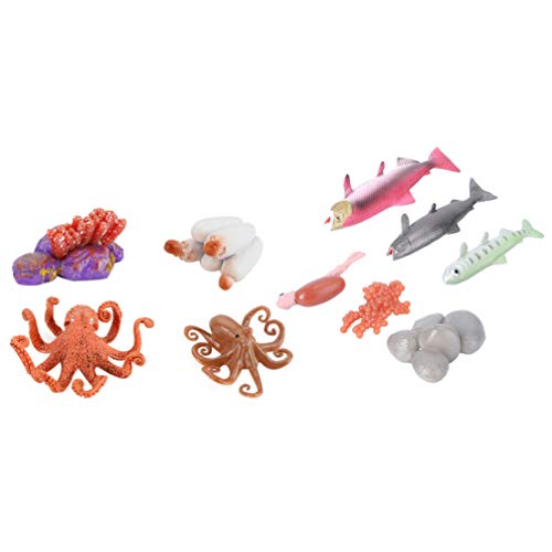 cabilock 2 Juegos de Ciclo de Vida de Animales Marinos Modelo de Ciclo de Vida de Salmon Figura de Ciclo de Crecimiento de Pulpo Figurita Peces Aprendizaje Educación Conjunto Juguetes para