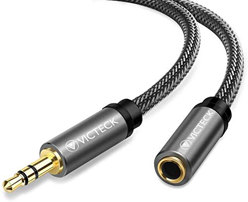 Cable Audio alargador extensión 2M, Victeck Nylon Trenzado Jack Audio Estéreo 3,5 mm Macho a Hembra Compatible with Coche Altavoces Auriculares iPhone iPad iPod Samsung MP3 Player