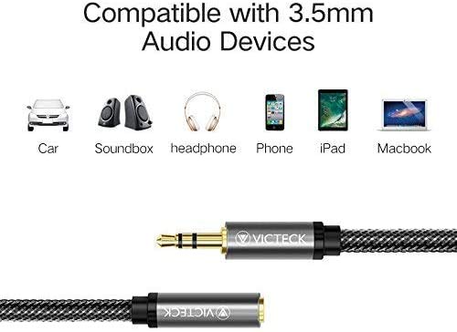 Cable Audio alargador extensión 2M, Victeck Nylon Trenzado Jack Audio Estéreo 3,5 mm Macho a Hembra Compatible with Coche Altavoces Auriculares iPhone iPad iPod Samsung MP3 Player