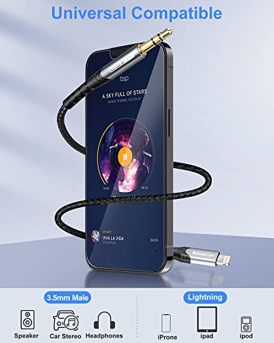 Cable Auxiliar Coche para iPhone, [Apple MFi Certificado] BabbleCom Lightning Jack Cable de Audio de 3,5 mm Cable Audio Estéreo Compatible con iPhone 13,13 Pro,13 Pro MAX,13 Mini,12/11/XS/X/8/7 - 1M