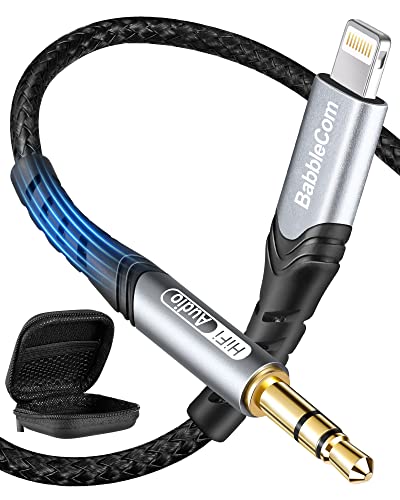 Cable Auxiliar Coche para iPhone, [Apple MFi Certificado] BabbleCom Lightning Jack Cable de Audio de 3,5 mm Cable Audio Estéreo Compatible con iPhone 13,13 Pro,13 Pro MAX,13 Mini,12/11/XS/X/8/7 - 1M