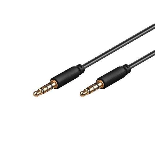 Cable de Audio Estereo Jack 3.5 Macho-Macho 4 Pin (2 Metros, Negro)