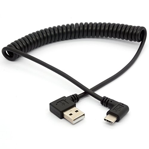 Cable en espiral USB tipo C, cable de extensión USB C a USB A 2.0 cable de extensión de 90 grados USB C adaptador de cable