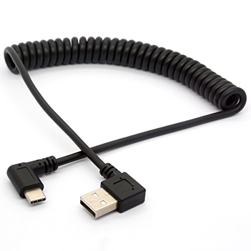 Cable en espiral USB tipo C, cable de extensión USB C a USB A 2.0 cable de extensión de 90 grados USB C adaptador de cable