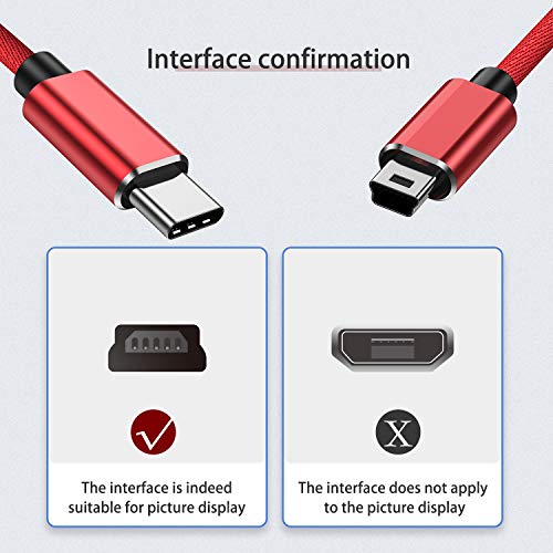 Cable Mini USB 5 Pines a Tipo C 1M Rojo,Cable USB C a Mini B,Adaptador Alta Velocidad,Cable Convertidor OTG Compatible con MacBookAir iPadPro iMacPro, LenovoYoga HP Dell XPS Chromebook Cámara Digital