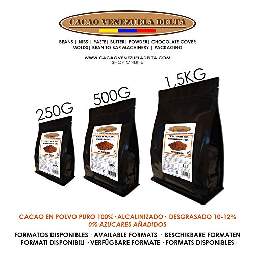 Cacao en Polvo Puro 100% - Tipo Alcalinizado - Desgrasado 10-12% - Bolsa 1kg - Cacao Venezuela Delta
