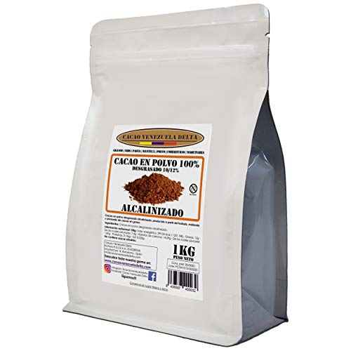 Cacao en Polvo Puro 100% - Tipo Alcalinizado - Desgrasado 10-12% - Bolsa 1kg - Cacao Venezuela Delta