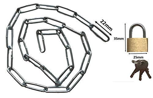 Cadena de acero con candado – Cadena resistente con candado + 3 llaves – Longitud a elegir 50, 75, 100, 150 y 200 cm – Cierre y cierre – Hogar y taller (150 cm)