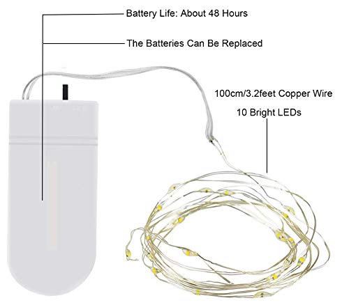 Cadena Luces LED a Pilas, 20 Piezas 1m 10 LED Luces de Cadena Micro Cobre Impermeable, Guirnalda Cadena de Luces, para Interior, Navidad, Jardín, Casas, Boda, Fiestas (Blanco cálido)