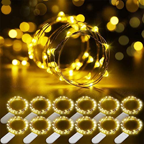 Cadena Luces LED a Pilas, 20 Piezas 1m 10 LED Luces de Cadena Micro Cobre Impermeable, Guirnalda Cadena de Luces, para Interior, Navidad, Jardín, Casas, Boda, Fiestas (Blanco cálido)