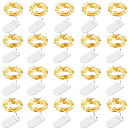 Cadena Luces LED a Pilas, 20 Piezas 1m 10 LED Luces de Cadena Micro Cobre Impermeable, Guirnalda Cadena de Luces, para Interior, Navidad, Jardín, Casas, Boda, Fiestas (Blanco cálido)