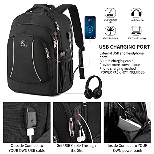 Cafele Mochila para computadora portátil de 17.3 pulgadas, mochila para estudiantes jóvenes masculinos y femeninos, carga USB, mochila de trabajo de gran capacidad, viaje universitario negro