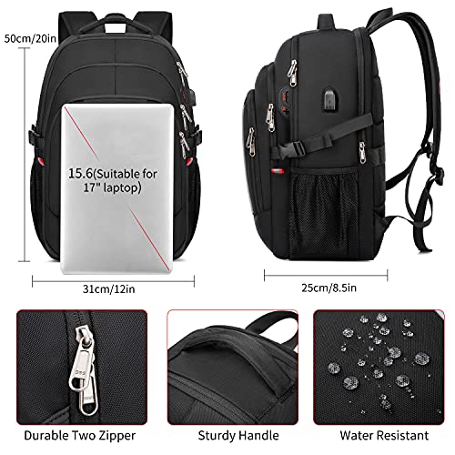 Cafele Mochila para computadora portátil de 17.3 pulgadas, mochila para estudiantes jóvenes masculinos y femeninos, carga USB, mochila de trabajo de gran capacidad, viaje universitario negro