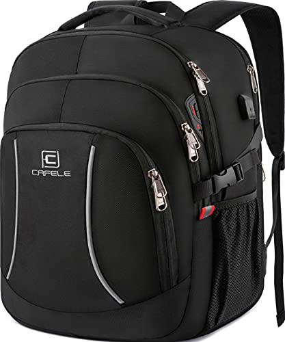 Cafele Mochila para computadora portátil de 17.3 pulgadas, mochila para estudiantes jóvenes masculinos y femeninos, carga USB, mochila de trabajo de gran capacidad, viaje universitario negro