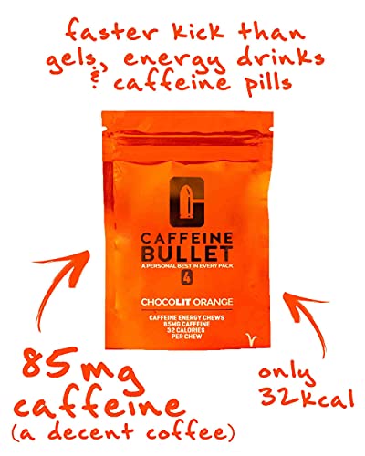 Caffeine Bullet 16 caramelo de naranja chocolate: superan a los gel energ‚ticos, cafeina chicle y c psulas. Nutrici¢n deportiva para correr maraton, ciclismo, gimnasio y entrenamiento resistencia