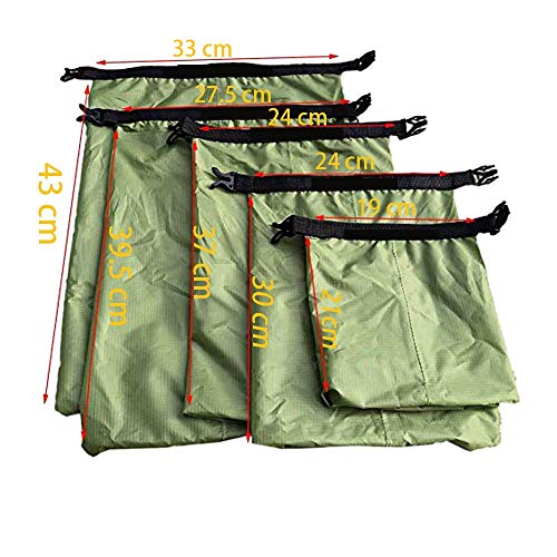 CAILI 5 Bolsas Secas, Bolsa Impermeable de Cinco Piezas a la Deriva, Verde Militar Adecuado para Nadar, Navegar, Hacer Rafting, Acampar, Hacer Kayak, IR de Excursión