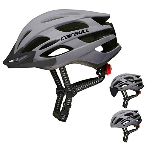 Cairbull Casco, Unisex Adulto Casco de Ciclismo Equipado con luz LED/Visera/Gafas de Sol