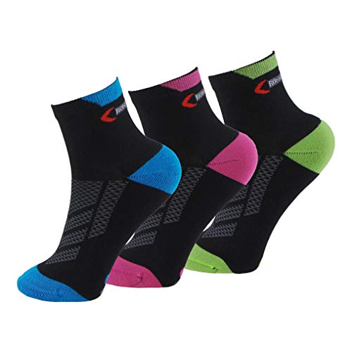 Calcetines (3 Pares) de RUNNING, CICLISMO, TENIS, PADEL,… Calcetines de mujer SIN COSTURAS con puntera y talón reforzados. Calcetines tobilleros de deporte. Anti-rozaduras y con gomas anti-presión.