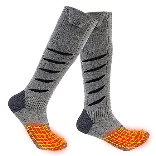 Calcetines Calefactados, Calcetines Eléctricos Térmicos para Hombres y Mujeres, Recargable, Control de App, Calcetines de Esquí Más Cálidos para Deportes de Invierno al Aire Libre. (L, Gris)