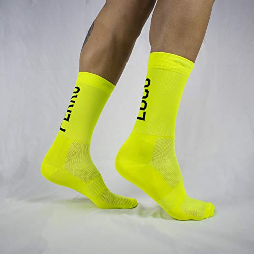 Calcetines Ciclismo Ultra Finos Compresivos Verano Transpirables Antibacterianos Compresión. Diseñados en Murcia. Fabricados en España. Ultralight. (Amarillo, 40-42)