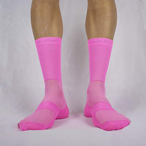 Calcetines Ciclismo Ultra Finos Compresivos Verano Transpirables Antibacterianos Compresión. Diseñados en Murcia. Fabricados en España. Ultralight. (Rosa, 43-45)