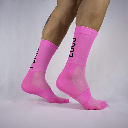 Calcetines Ciclismo Ultra Finos Compresivos Verano Transpirables Antibacterianos Compresión. Diseñados en Murcia. Fabricados en España. Ultralight. (Rosa, 43-45)